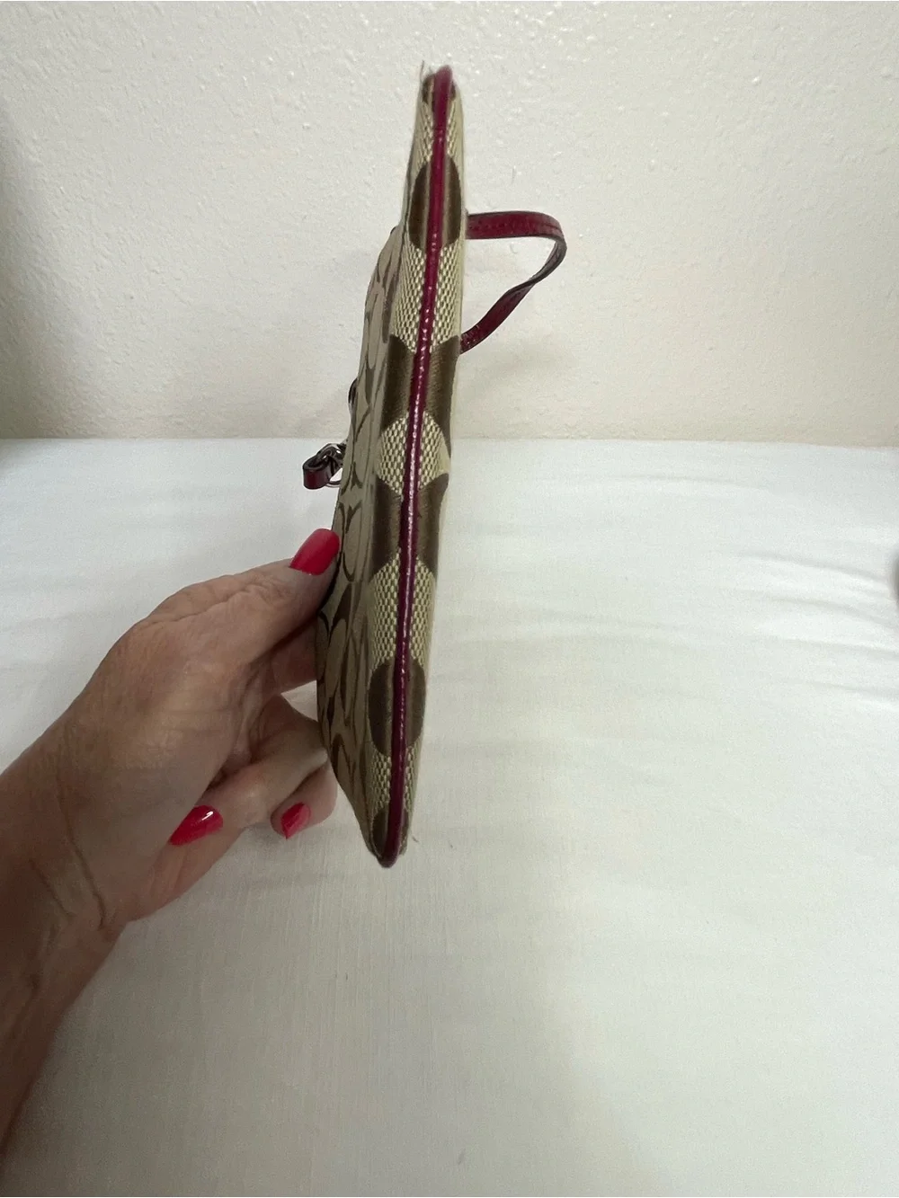 Coach Parker Signature Canvas Wristlet in Khaki and Brown